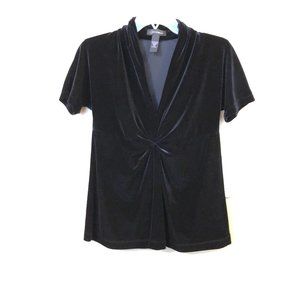 Context V Neck Velvet Top Blouse Women size Small Black Short Sleeves